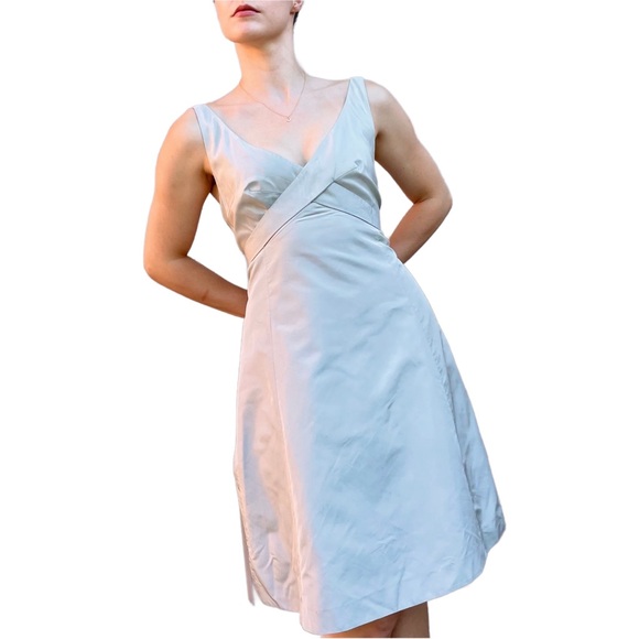 J. Crew Silver Metallic 100% Silk Babydoll A-Line Cocktail Evening Dress 12 - Picture 1 of 7